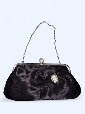 Elegant Black Satin Evening Clutch with Rhinestone Accent